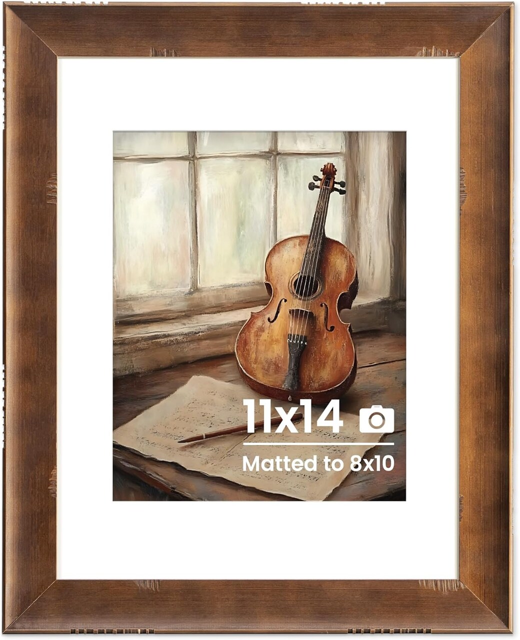 11x14 Rustic Picture Frame with Mat|Natural Wood 11 x 14 Photo Frame with Real Glass| Distressed Edge Design | Vintage Gallery Frame|Mounting Display for Farmhouse Wall Decor, Walnut